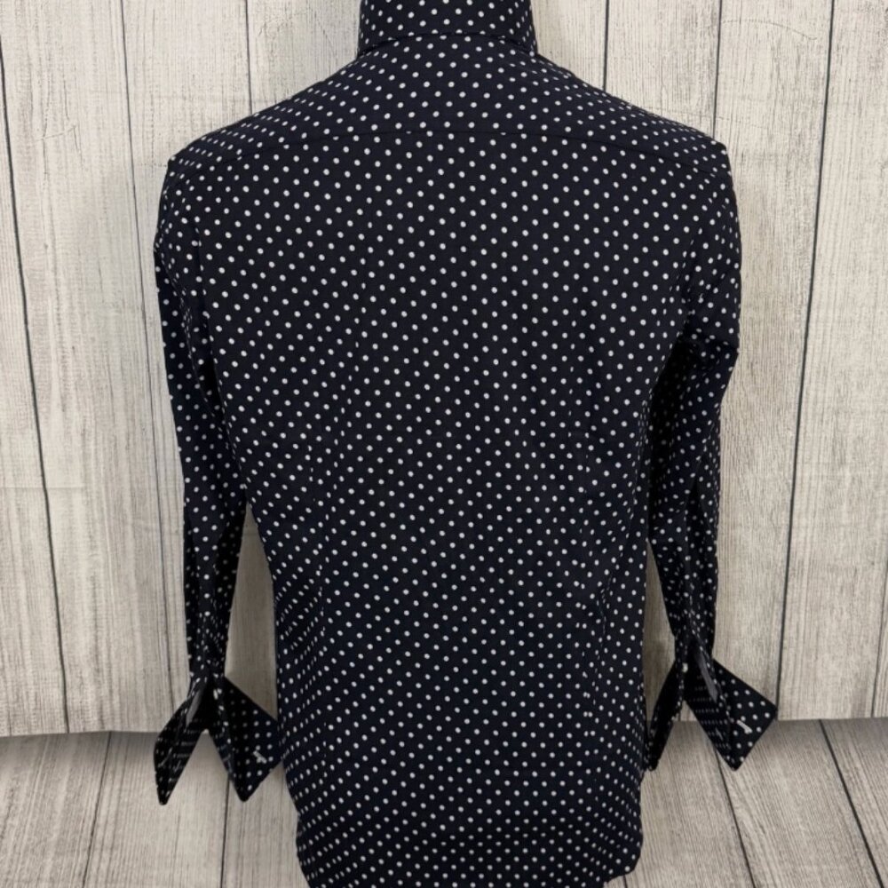 MorCouture Navy White Polka Dot Triple High Collar - Picture 6 of 7